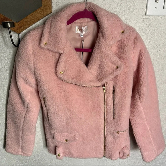 Beach Riot NWT Sherpa Moto Jacket Pink - Picture 5 of 10